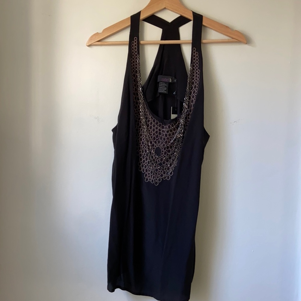 Isabel Lu silk tank with chain detail